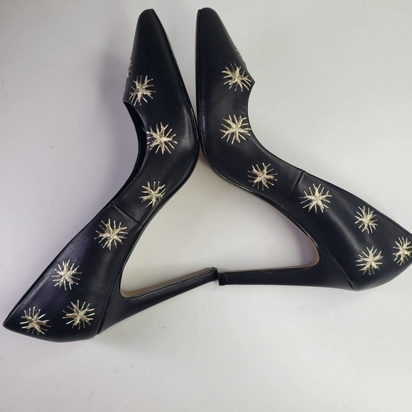 Alex + Alex Starburst Embroidered Pumps 9 Black Gold Star Heels - Picture 6 of 12